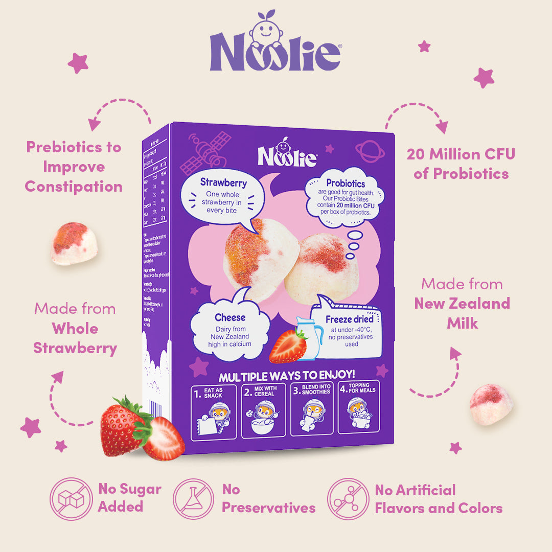 Noolie® Probiotic Bites, Improve Constipation for Kids with Real Strawberry