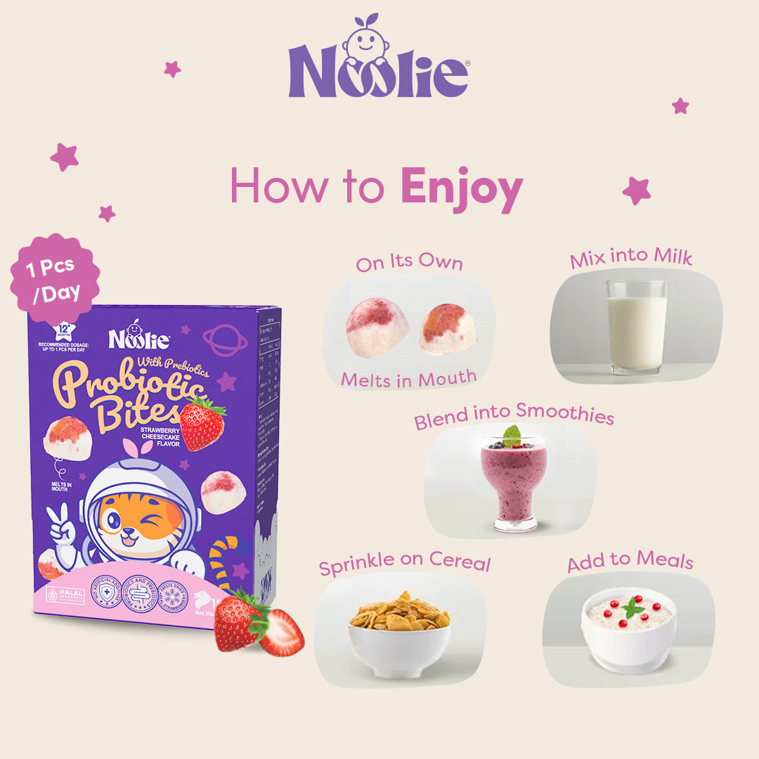 Noolie® Probiotic Bites, Improve Constipation for Kids with Real Strawberry