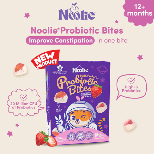 Noolie® Probiotic Bites, Improve Constipation for Kids with Real Strawberry